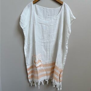 White and Peach Striped Women's turkish coverup
